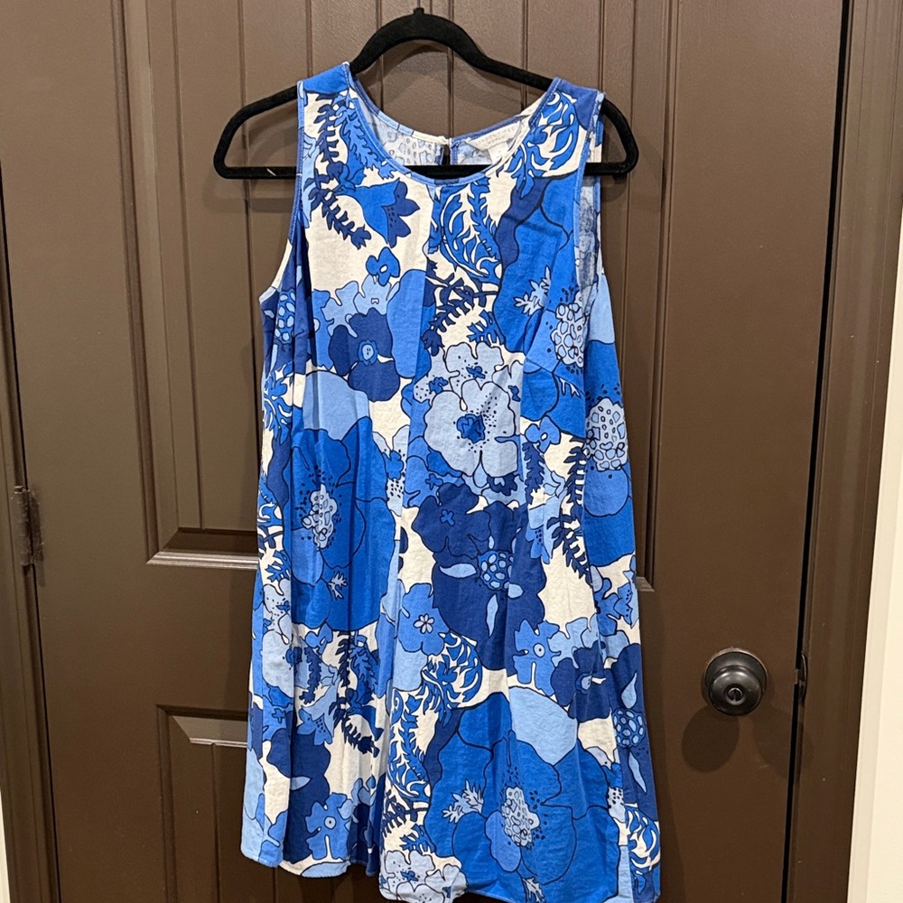 London Times Blue and White Patterned Dress